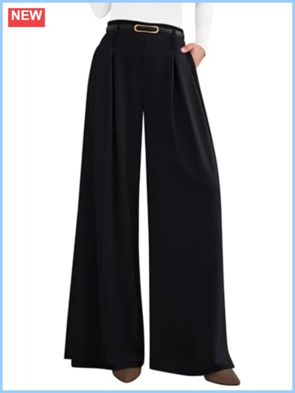 Wide Leg Dress Pants Flowy High Waisted Pleated Palazzo Trousers for Women